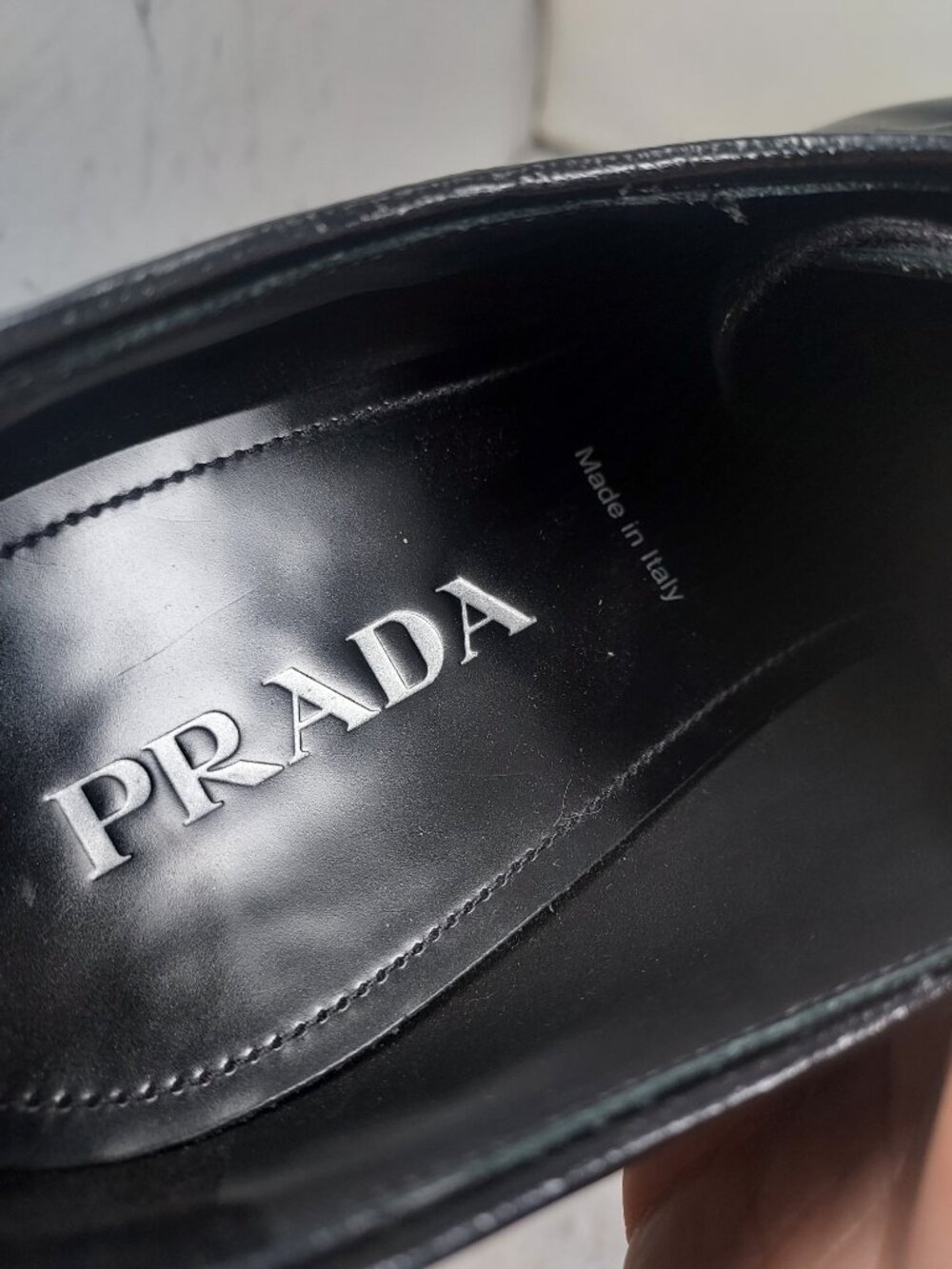 Prada MENS Black Lace Up Heel Triangle Logo Derby Shoe - Picture 6 of 10